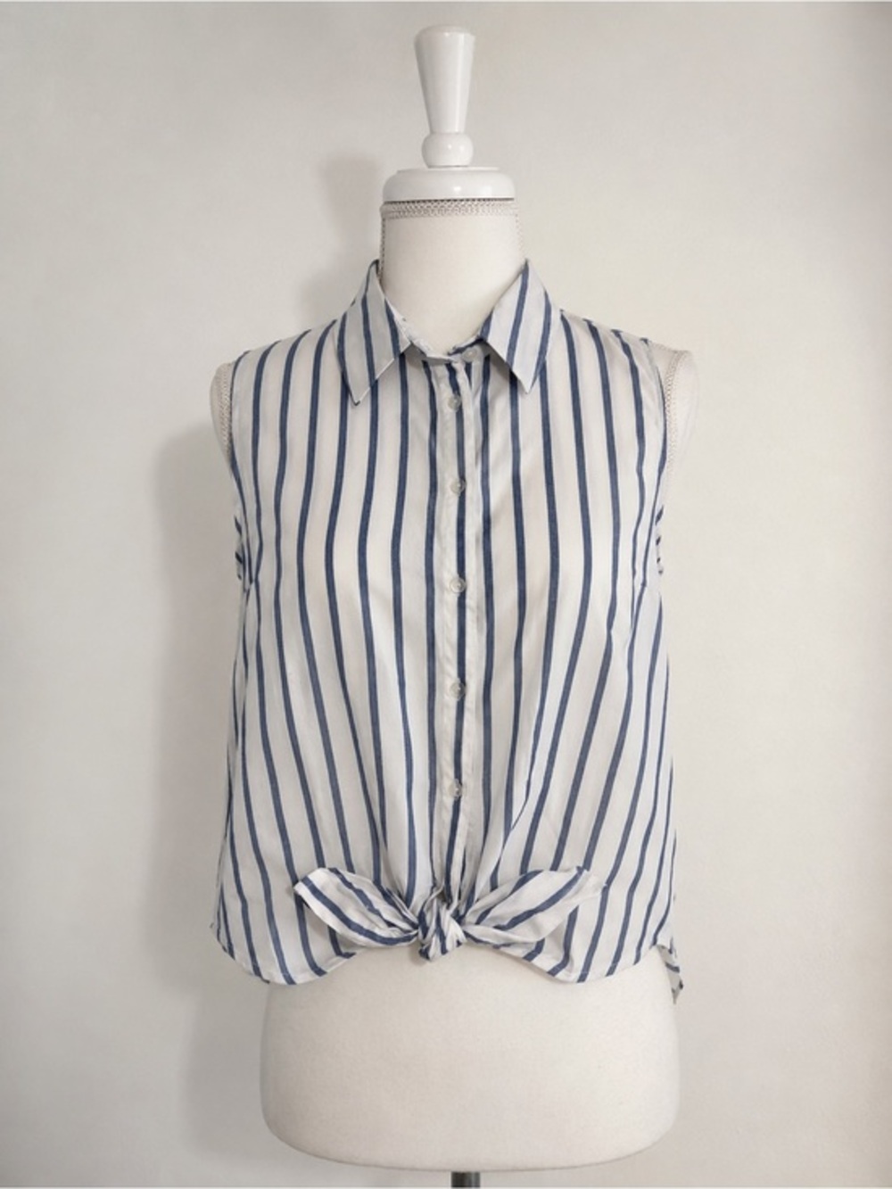 Japna Striped Button Down Top Large Sleeveless Collar Coastal